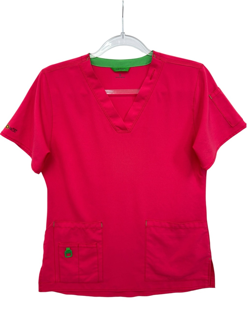 Carhartt Scrub Pockets Top Magenta Pink with Green Trim